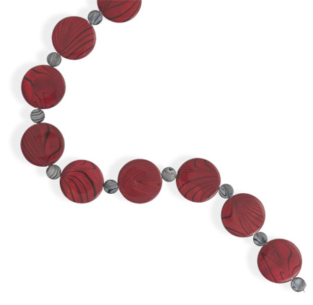 18" + 2" Red and Grey Shell Disc Necklace