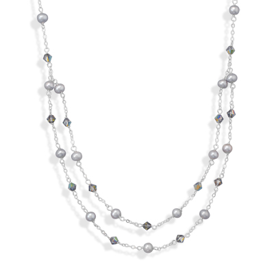 16"+2" Multistrand Pearl and AB Crystal Necklace