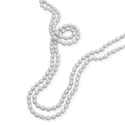 64" Knotted Silver Cultured Freshwater Pearl Necklace
