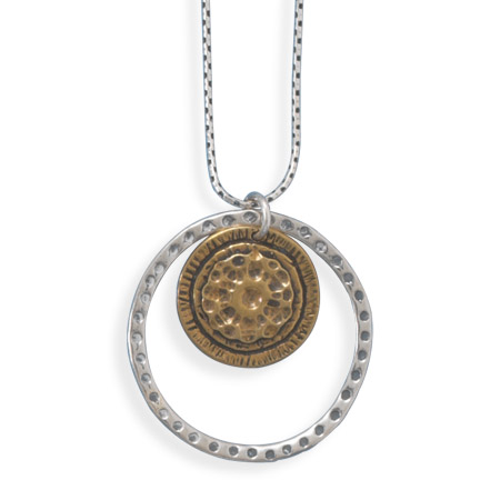 18" Necklace with Silver and Brass Circle Pendant