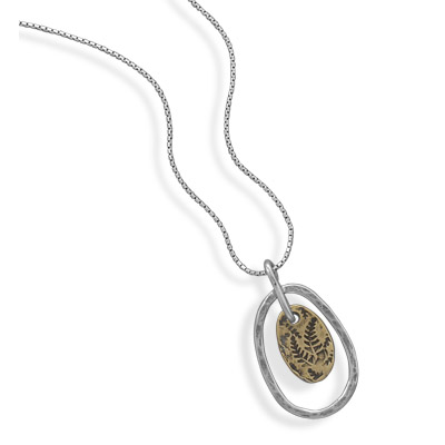 18" Silver Necklace with Fern Design Pendant