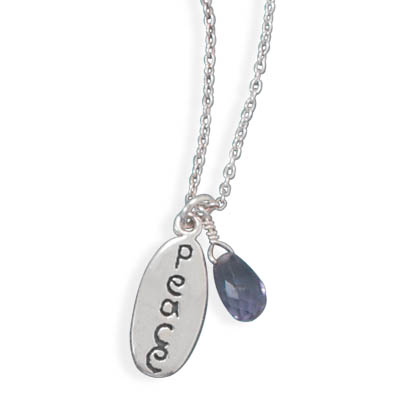 18" Peace Tag and Amethyst Bead Necklace