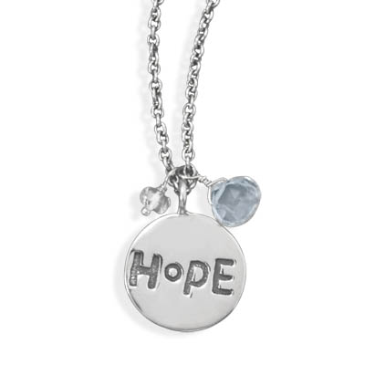 16"+2" Oxidized Necklace with Hope Tag and Quartz
