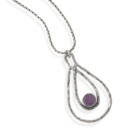 18" Necklace and Double Pear Shape Pendant with Amethyst