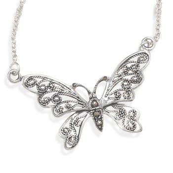 16" Oxidized Marcasite Butterfly Necklace