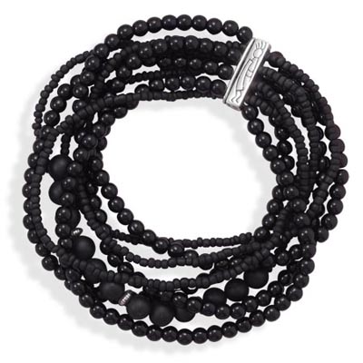 7" Multistrand Black Onyx and Glass Bead Bracelet