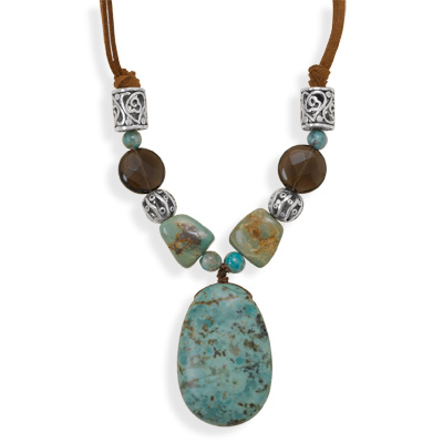 16"+2" Turquoise and Quartz Cord Necklace