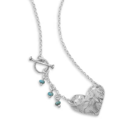 17" Heart Toggle Necklace with Turquoise Beads