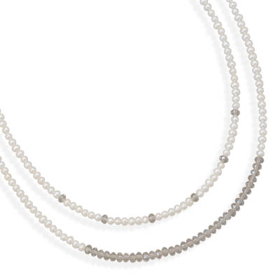 17" Double Strand Cultured Freshwater Pearl and CZ Necklace