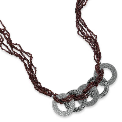 17.5" Multistrand Garnet Toggle Necklace with Patterned Circles