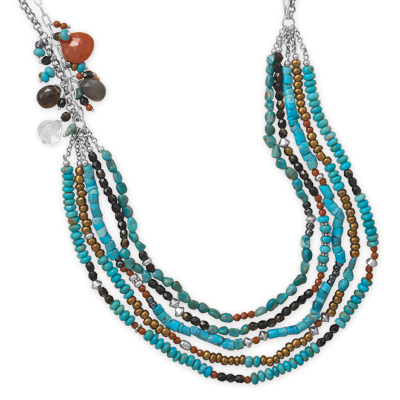 23"+2" Multistrand Turquoise and Multibead Necklace