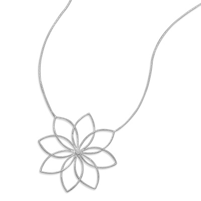18"+2" Rhodium Plated Flower Necklace