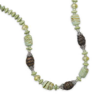 16.5"+2" Multistone and Wood Bead Necklace
