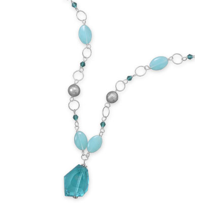 16"+2" Multibead Necklace with Teal Crystal Drop