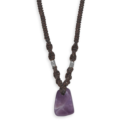 16" Cord Necklace with Amethyst Drop
