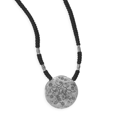 16"-27" Adjustable Cord Necklace with Oxidized Pendant