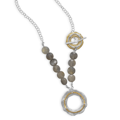 20.5" Two Tone Toggle Necklace with Labradorite