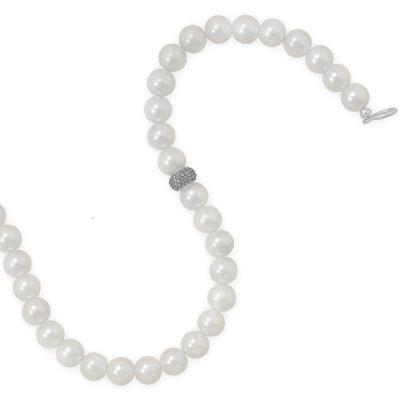 17.5" White Glass Pearl and Crystal Necklace