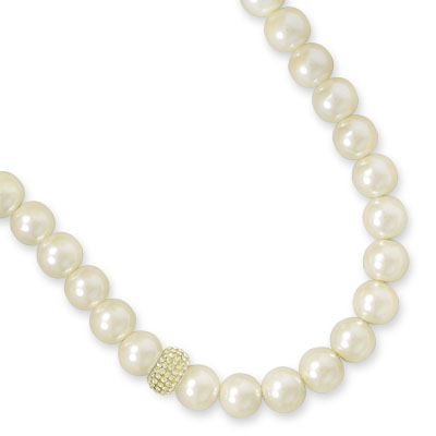 17.5" Yellow Glass Pearl and Crystal Necklace