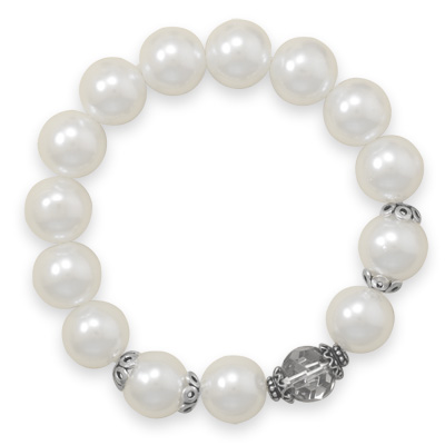 Glass Pearl and Crystal Stretch Bracelet