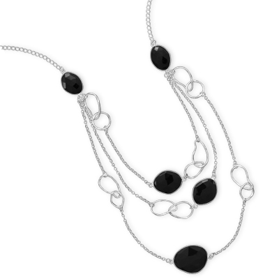 Graduated Triple Strand Black Onyx Necklace