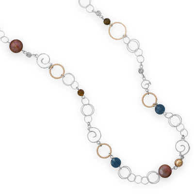 36" Two Tone Link Necklace with Agate Beads