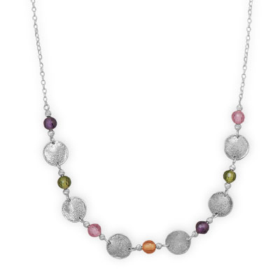 18" Necklace with Multicolor Glass Beads and Discs