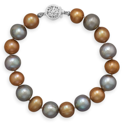 7.25" Gold and Grey Cultured Freshwater Pearl Bracelet