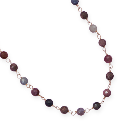 16"+2" Gold Filled Necklace with Faceted Ruby and Sapphire Beads