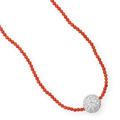 16" + 1" Dyed Coral Necklace with Crystal Bead