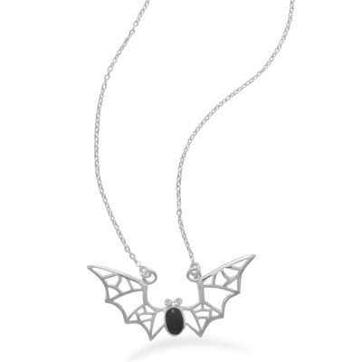 16" Bat Necklace with Black Onyx and Crystal