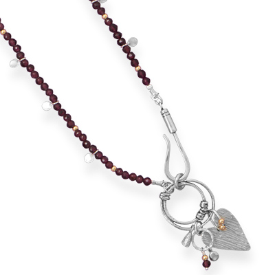 18" Garnet Bead Necklace with Multicharm Drop