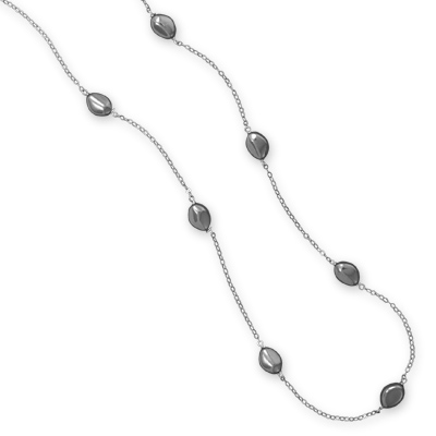 24" Rhodium Plated Pebble Bead Necklace
