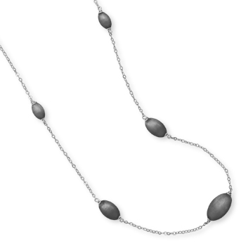 25" Rhodium Plated Textured Oval Bead Necklace