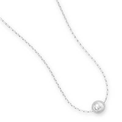 16" Rhodium Plated Necklace with Polished Bead