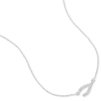 18" Sideways CZ Wishbone Necklace