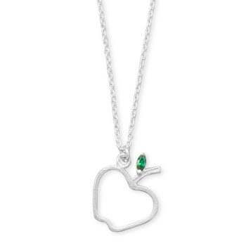 18" Apple Necklace with Green CZ Leaf
