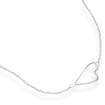 16" + 2" Rhodium Plated Sideways Heart Necklace
