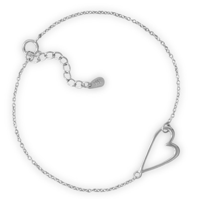 7" + 1" Rhodium Plated Sideways Heart Bracelet
