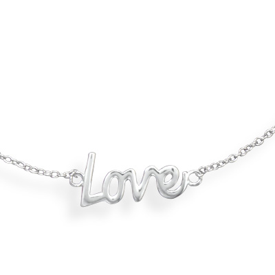 16" + 2" Rhodium Plated "Love" Necklace
