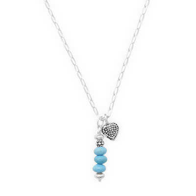 16" Handmade Necklace with Turquoise Totem and Heart Charm