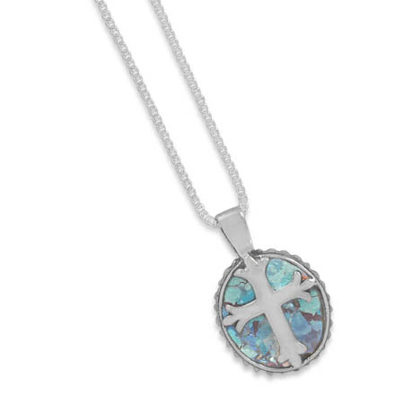 18" Oval Roman Glass Cross Necklace