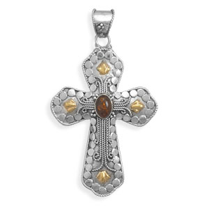 Two Tone Cross with Baltic Amber Center