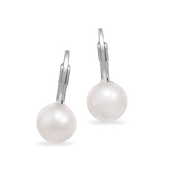 6mm White Cultured Freshwater Pearl on Lever Earrings