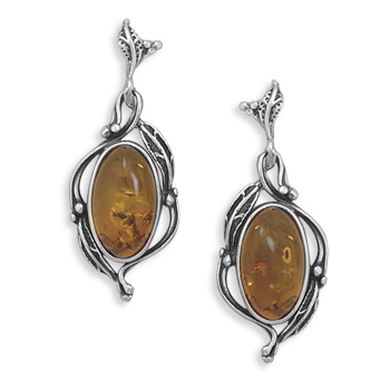 Amber with Leaf Design Post Earrings