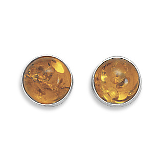 Medium Round Baltic Amber Post Earrings