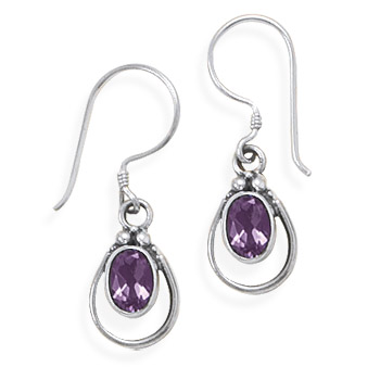 Oxidized Oval Amethyst Earrings on French Wire