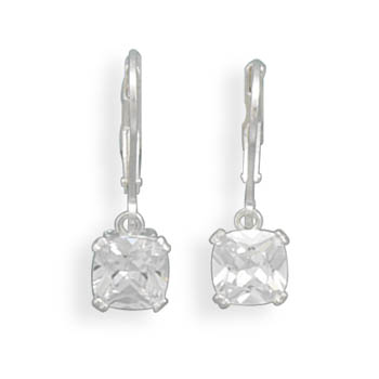 7mm Round Edge Square CZ Lever Back Earrings
