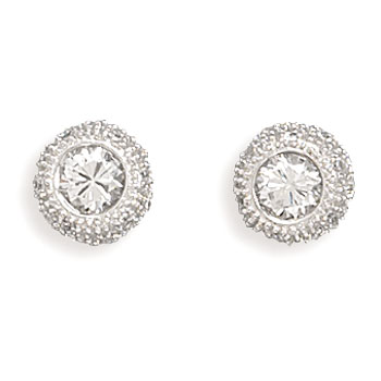 Rhodium Plated 6mm Round CZ/Pave Side Post Earrings