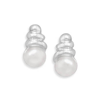 Cultured Freshwater Pearl with Swirl Top Post Earrings
